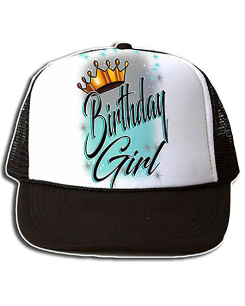 F038 Personalized Airbrushed Birthday Girl Crown Snapback Trucker Hat