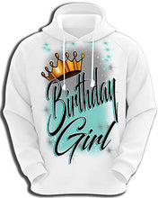 F038 Personalized Airbrushed Birthday Girl Crown Hoodie Sweatshirt