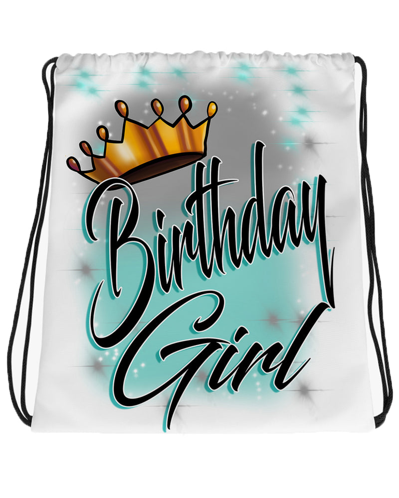 F038 Digitally Airbrush Painted Personalized Custom Crown Girl Drawstring Backpack.