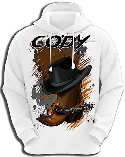 F040 Personalized Airbrushed Cowboy Boots and Hat Hoodie Sweatshirt