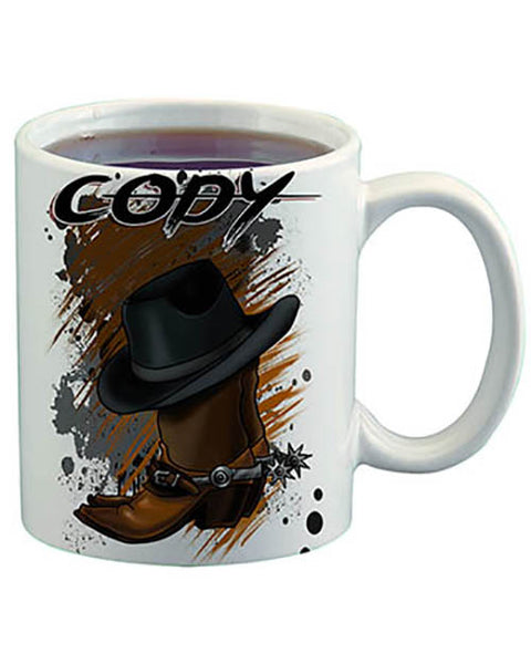 F040 Personalized Airbrushed Cowboy Boots and Hat Ceramic Coffee Mug