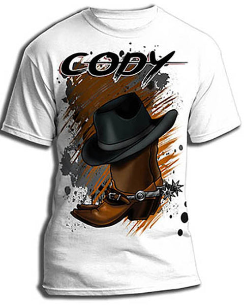 F040 Personalized Airbrushed Cowboy Boots and Hat Kids and Adult Tee Shirt