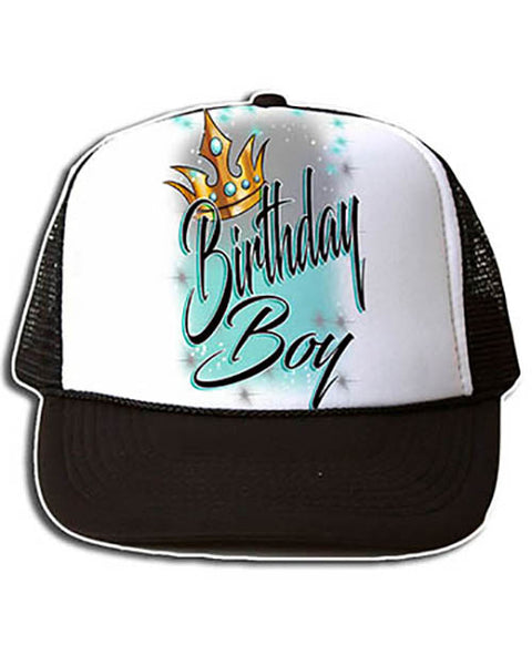 F042 Personalized Airbrushed Birthday Boy Crown Snapback Trucker Hat