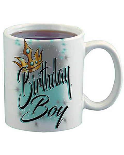 F042 Personalized Airbrushed Birthday Boy Crown Ceramic Coffee Mug