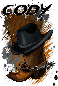F040 Digitally Airbrush Painted Personalized Custom Cowboy Boots and Hat Drawstring Backpack.