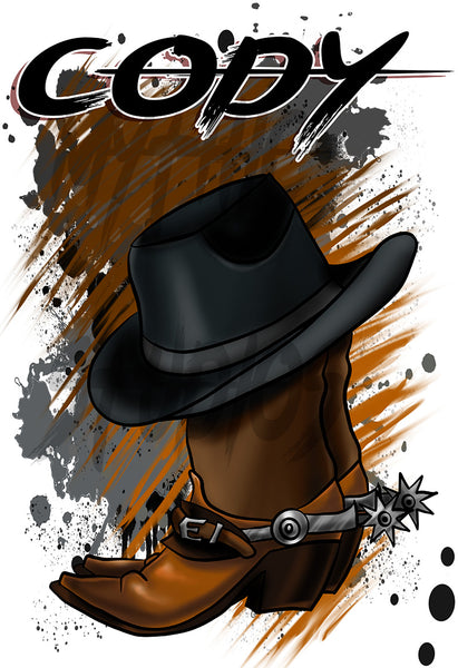 F040 Digitally Airbrush Painted Personalized Custom Cowboy Boots and Hat Drawstring Backpack.