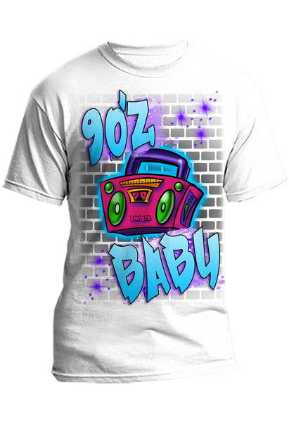 F045 Digitally Airbrush Painted Personalized Custom 90's Boombox  Adult and Kids T-Shirt