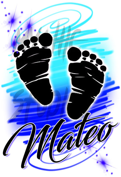 F046 Digitally Airbrush Painted Personalized Custom baby feet  Adult and Kids T-Shirt