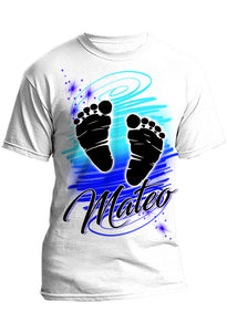 F046 Digitally Airbrush Painted Personalized Custom baby feet  Adult and Kids T-Shirt