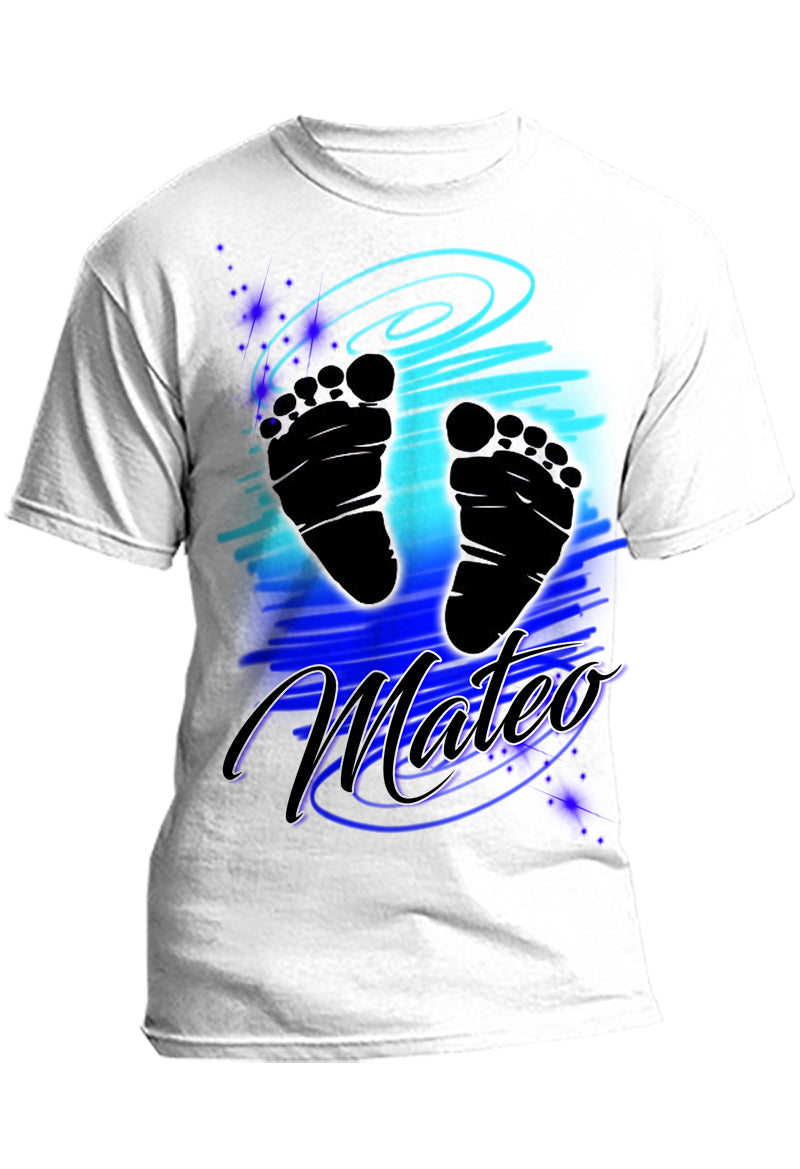 F046 Digitally Airbrush Painted Personalized Custom baby feet  Adult and Kids T-Shirt