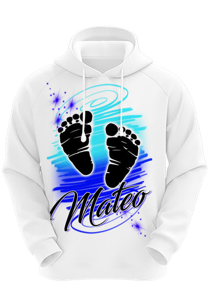 F046 Digitally Airbrush Painted Personalized Custom baby feet  Adult and Kids Hoodie Sweatshirt