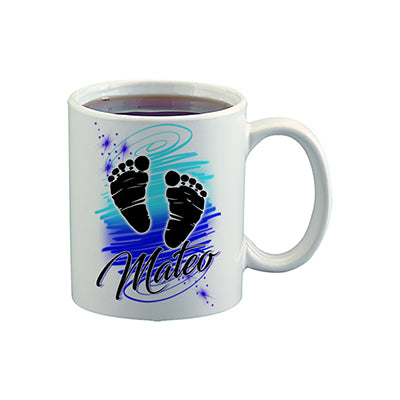 F046 Digitally Airbrush Painted Personalized Custom baby feet    Ceramic Coffee Mug