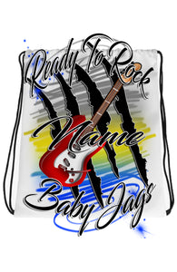 F048 Digitally Airbrush Painted Personalized Custom Guitar Music Rock N roll rock star Theme gift set name bday event discount  Drawstring Backpack