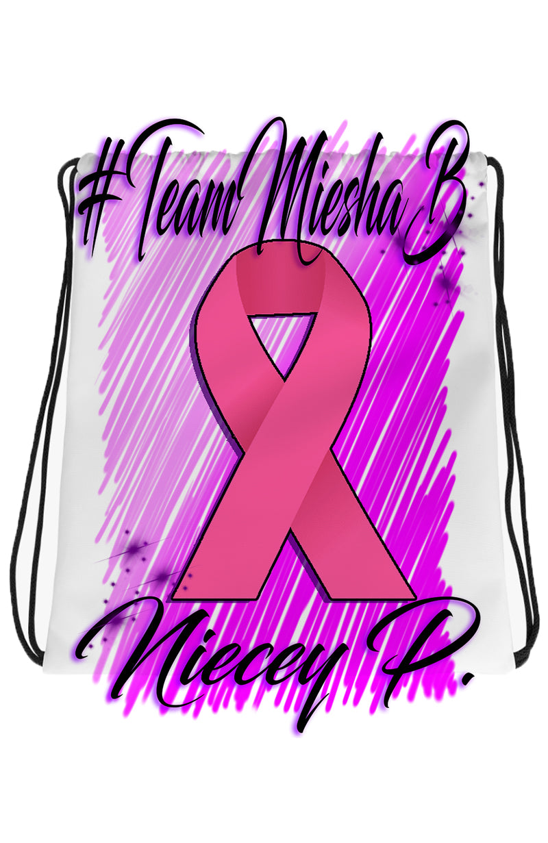 F050 Digitally Airbrush Painted Personalized Custom Breast Cancer Ribbon Awareness  discount  Drawstring Backpack