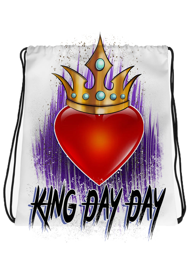 F057 Digitally Airbrush Painted Personalized Custom Heart Crown King Queen   Drawstring Backpack.