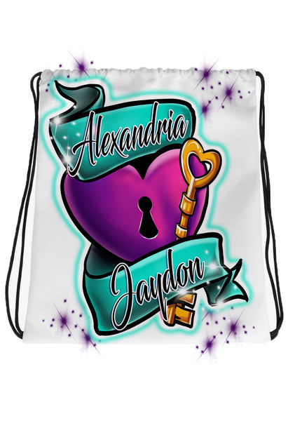 F058 Digitally Airbrush Painted Personalized Custom Keyed Heart Ribbon  vacation discount  Drawstring Backpack.