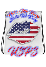 F060 Digitally Airbrush Painted Personalized Custom American Flag Lips  Drawstring Backpack.