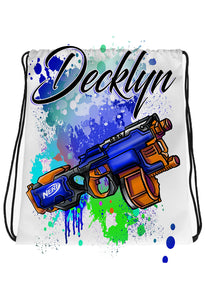 F062 Digitally Airbrush Painted Personalized Custom Toy Water Gun  Drawstring Backpack.
