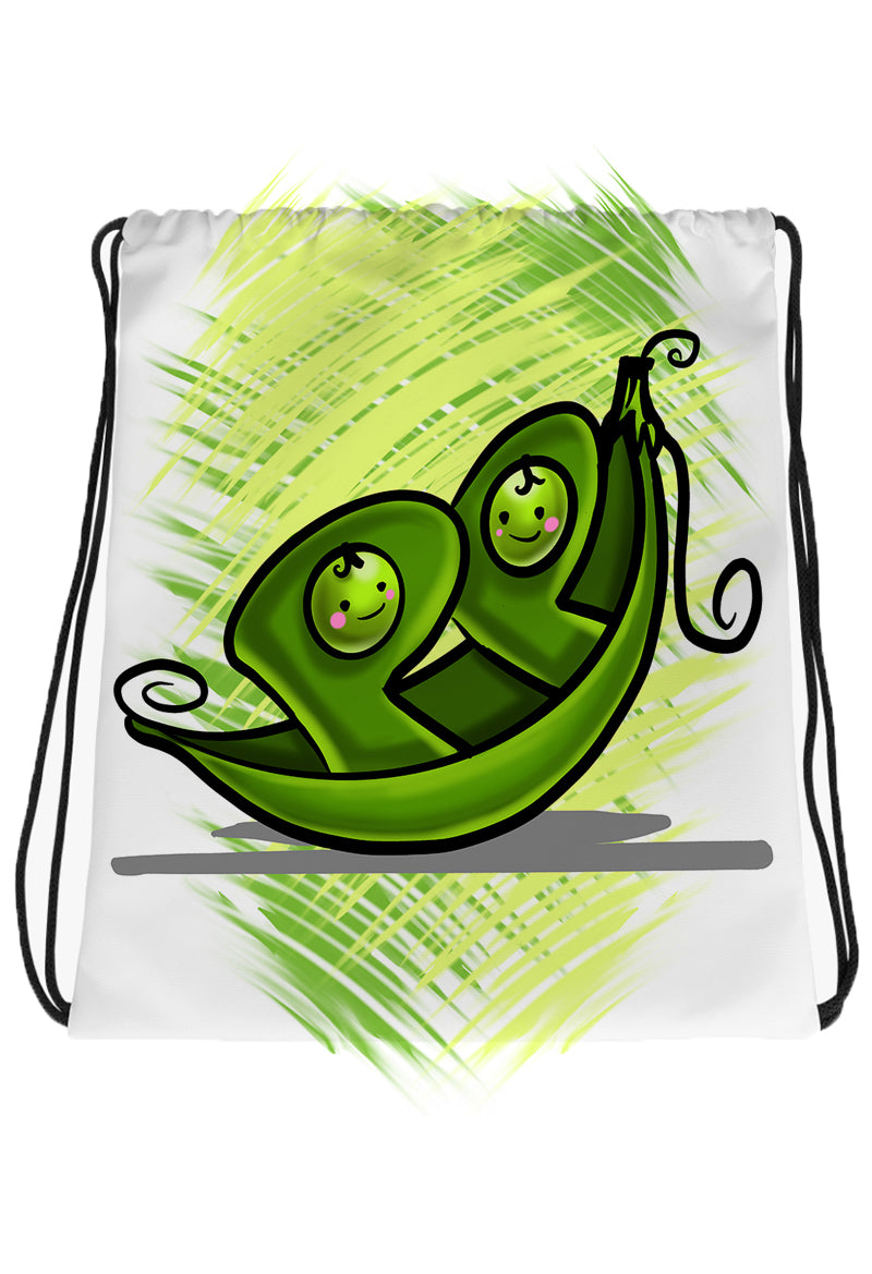 F063 Digitally Airbrush Painted Personalized Custom Two Peas in a Pod 2 peas in a pod  Drawstring Backpack.
