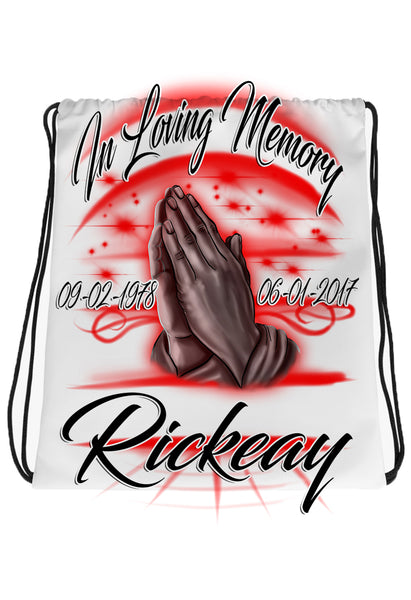 F064 Digitally Airbrush Painted Personalized Custom Praying Hands  Drawstring Backpack.