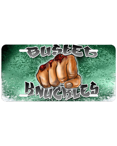 F070 Digitally Airbrush Painted Personalized Custom Busted Knuckles    Auto License Plate Tag