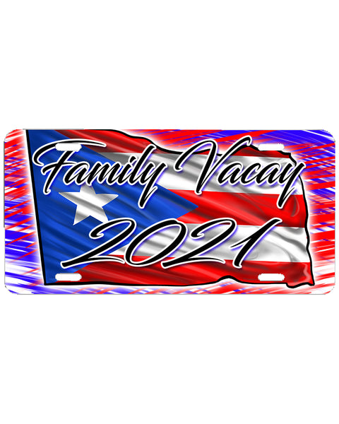 F071 Digitally Airbrush Painted Personalized Custom Puerto Rico Flag    Auto License Plate Tag