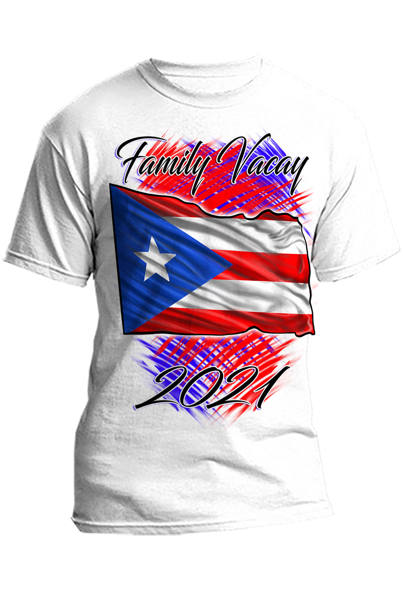 F071 Digitally Airbrush Painted Personalized Custom Puerto Rico Flag Adult  and Kids T-Shirt