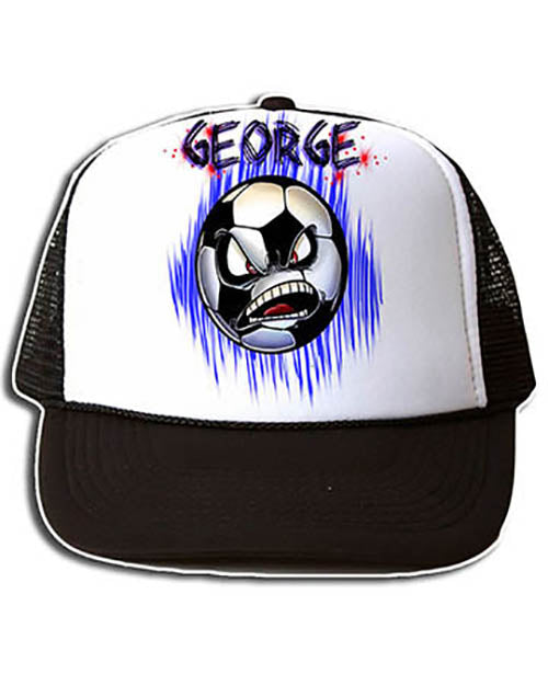 G002 Personalized Airbrush Soccer Ball Snapback Trucker Hat