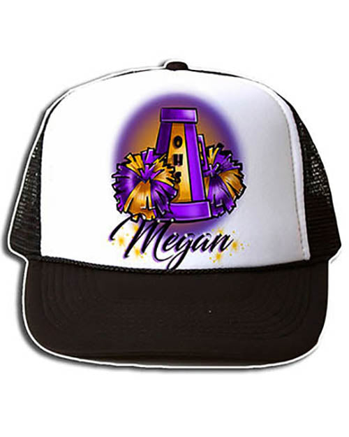 G005 Personalized Airbrush Cheer Pom Pom Snapback Trucker Hat