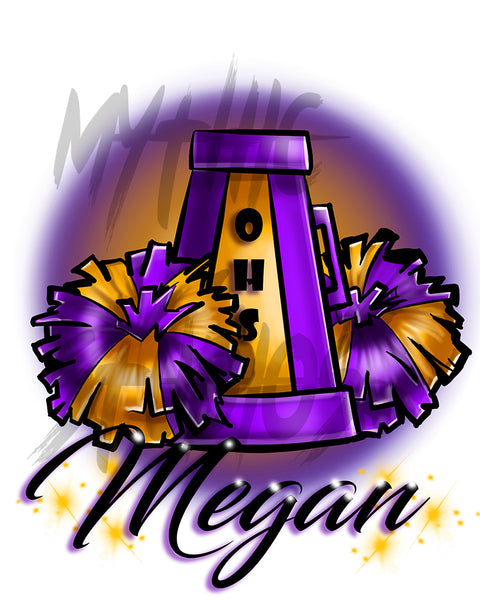 G005 Digitally Airbrush Painted Personalized Custom Megaphone Cheerleading Cheer  Drawstring Backpack