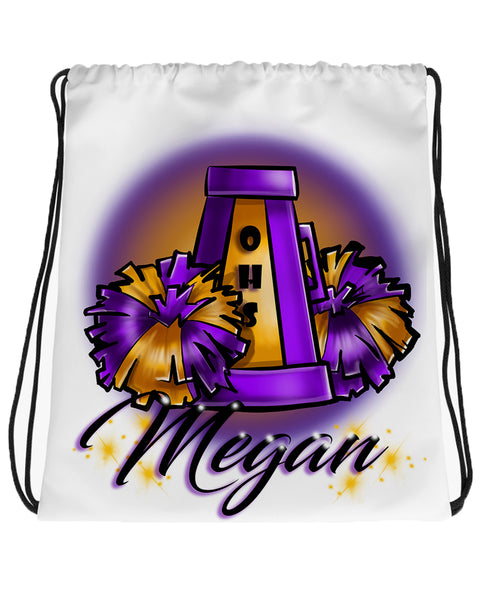 G005 Digitally Airbrush Painted Personalized Custom Megaphone Cheerleading Cheer  Drawstring Backpack