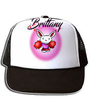 G009 Personalized Airbrush Cheer Bunny Pom Pom Snapback Trucker Hat