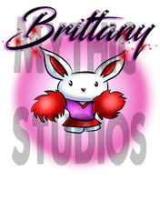 G009 Personalized Airbrush Cheer Bunny Pom Pom Tee Shirt