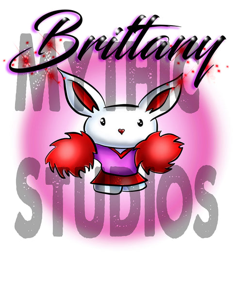 G009 Personalized Airbrush Cheer Bunny Pom Pom License Plate Tag