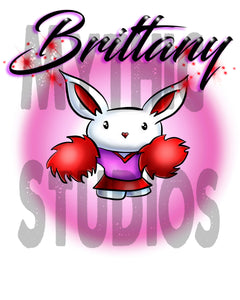 G009 Personalized Airbrush Cheer Bunny Pom Pom Ceramic Coaster