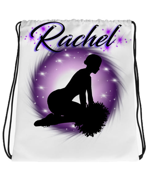 G010 Digitally Airbrush Painted Personalized Custom Cheerleader pom pom Drawstring Backpack
