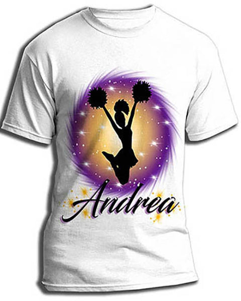 G011 Personalized Airbrush Cheer Pom Pom Tee Shirt