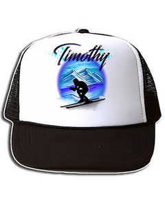 G015 Personalized Airbrush Skiing Snapback Trucker Hat