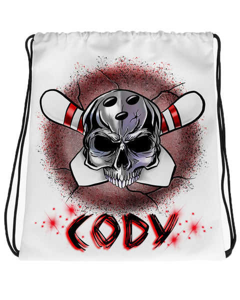 G017 Digitally Airbrush Painted Personalized Custom skull bowling ball pins granite  Drawstring Backpack