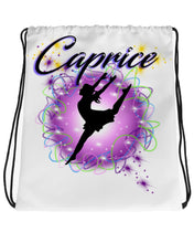 G018 Digitally Airbrush Painted Personalized Custom Cheerleader gymnast dancer Drawstring Backpack