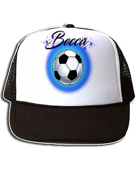 G022 Personalized Airbrush Soccer Ball Snapback Trucker Hat