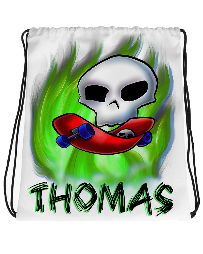 G023 Digitally Airbrush Painted Personalized Custom Zero Skateboard Skull Drawstring Backpack