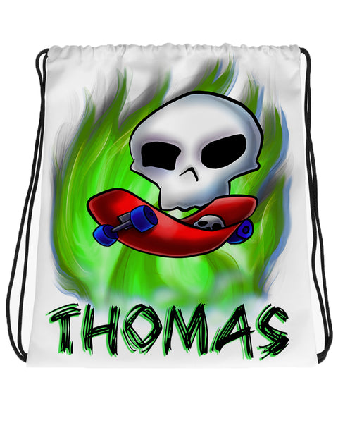 G023 Digitally Airbrush Painted Personalized Custom Zero Skateboard Skull Drawstring Backpack