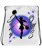 G026 Digitally Airbrush Painted Personalized Custom Cheer Drawstring Backpack