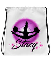 G029 Digitally Airbrush Painted Personalized Custom Cheerleading   Drawstring Backpack