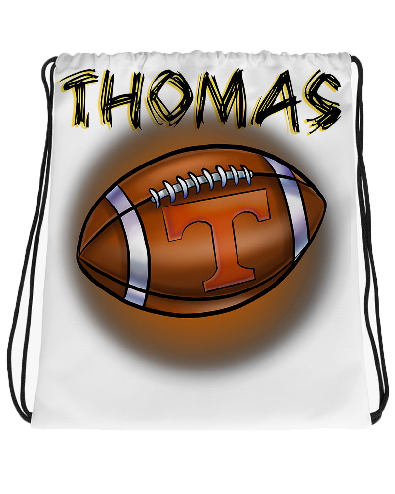 G030 Digitally Airbrush Painted Personalized Custom Football   Drawstring Backpack