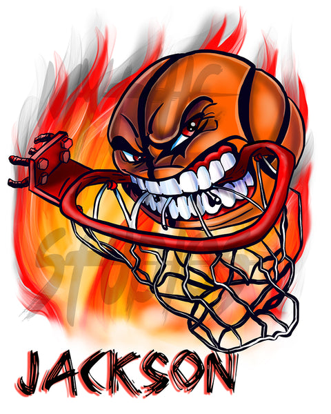 G034 Digitally Airbrush Painted Personalized Custom Basketball   Drawstring Backpack