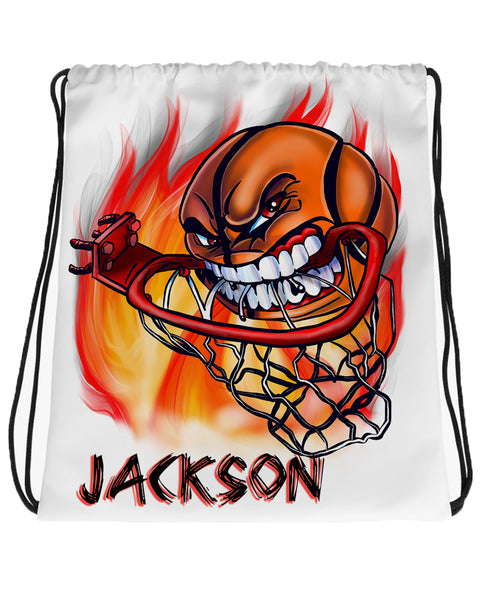 G034 Digitally Airbrush Painted Personalized Custom Basketball   Drawstring Backpack