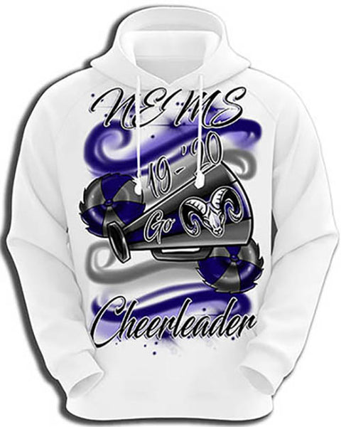 G037 Personalized Airbrush Megaphone and Pom Pom Hoodie Sweatshirt