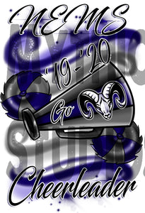 G037 Personalized Airbrush Megaphone and Pom Pom License Plate Tag